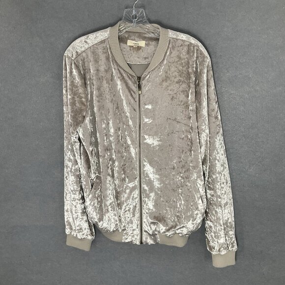 Entro Womens Sz S Light‎ Gray Crushed Velvet Full Zipper Pockets Bomber Jacket - Picture 1 of 10